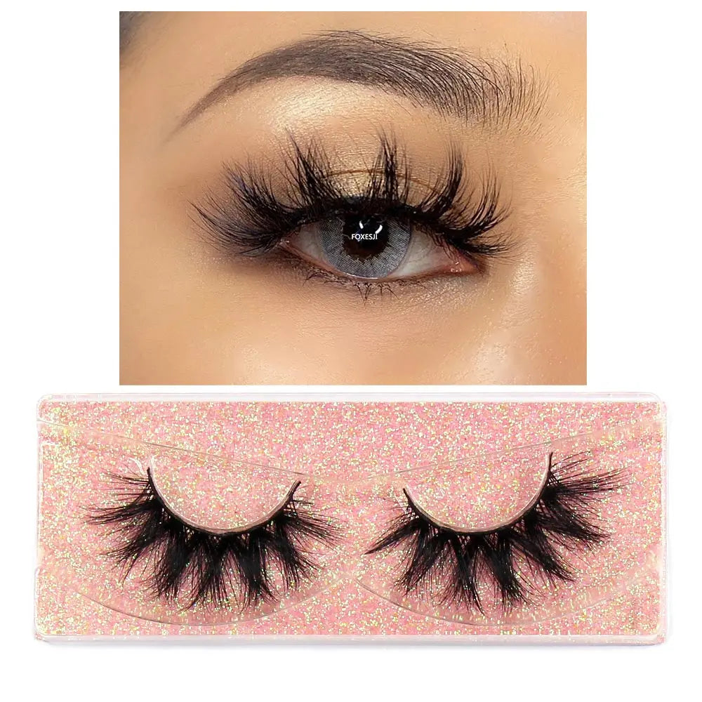 FOXESJI False Eyelashes 3D Mink Eye Lashes Strip Fluffy Dramatic Thick Cross Mink Eyelashes Soft Wispy Fake Eyelashes Extension