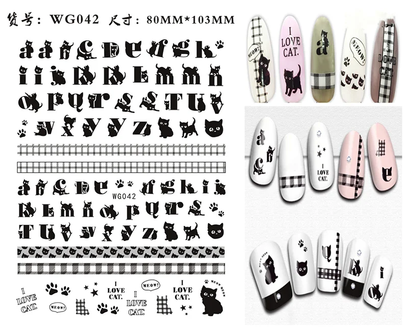 Nail Art Stickers Alphabet Sticker Letter Stickers Transfers Black Old English Font Letter Goth Gothic Nail Sticker Decoration