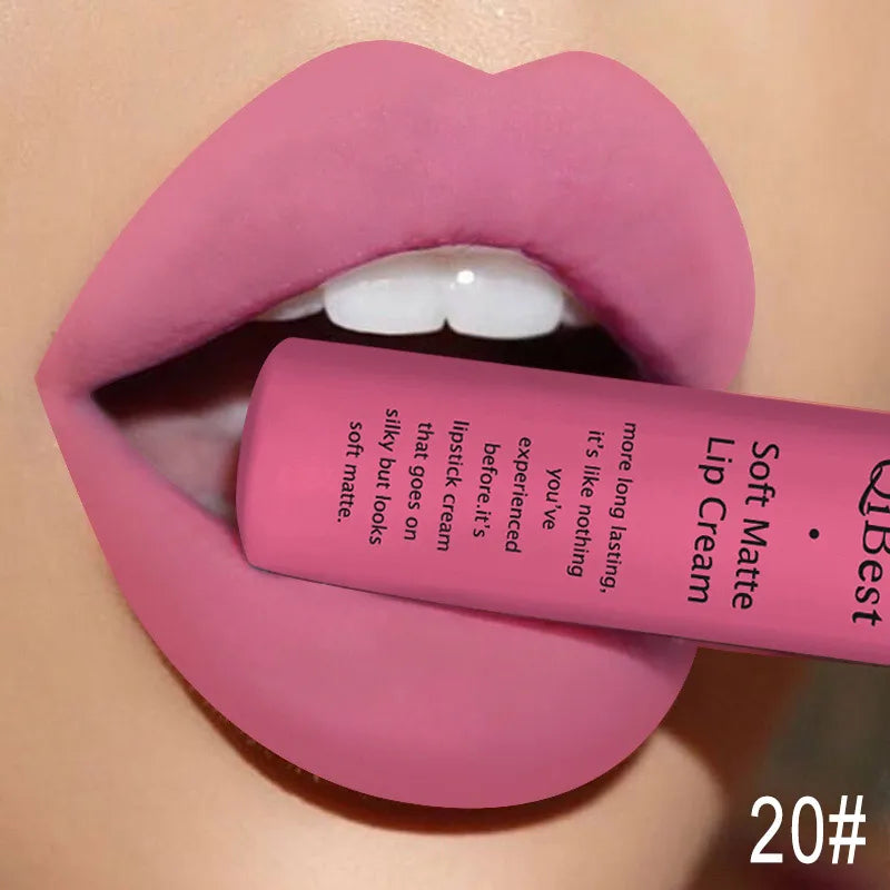 QIBEST Matte Liquid Lipstick Sexy Red Black Nude Lipgloss Waterproof Long Lasting Velvet Lip Gloss Makeup Lip Stain Tint 34Color
