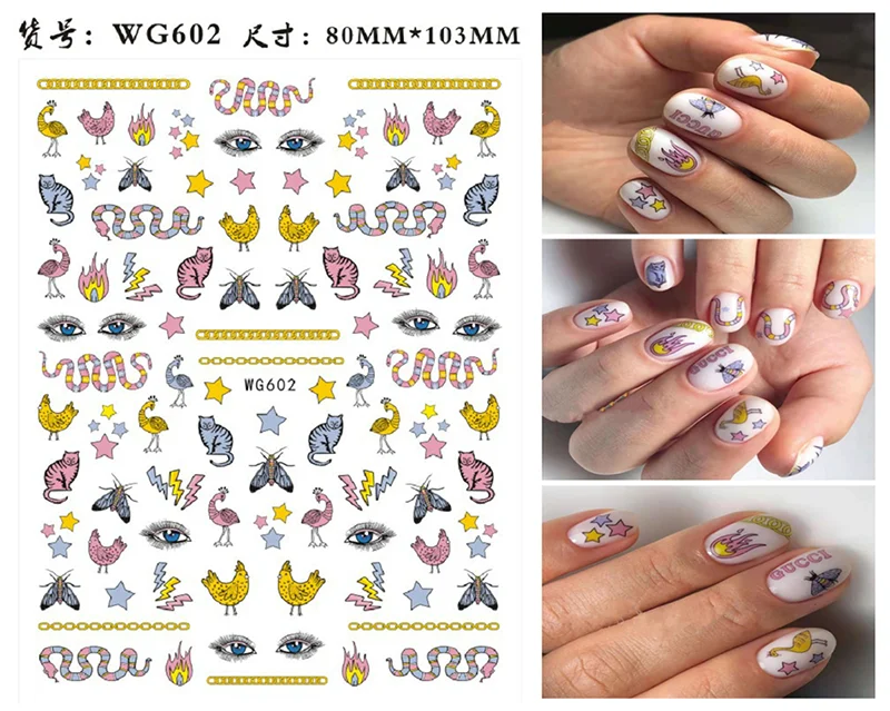 Nail Sticker Snake  Dragon Butterfly Black Multicolor Decals Nail Art Tattoo Slider Water Transfer Letter Nails Art Decoration