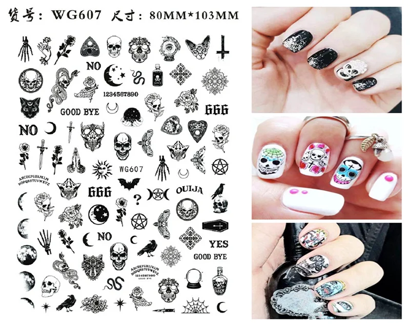 Nail Sticker Snake  Dragon Butterfly Black Multicolor Decals Nail Art Tattoo Slider Water Transfer Letter Nails Art Decoration