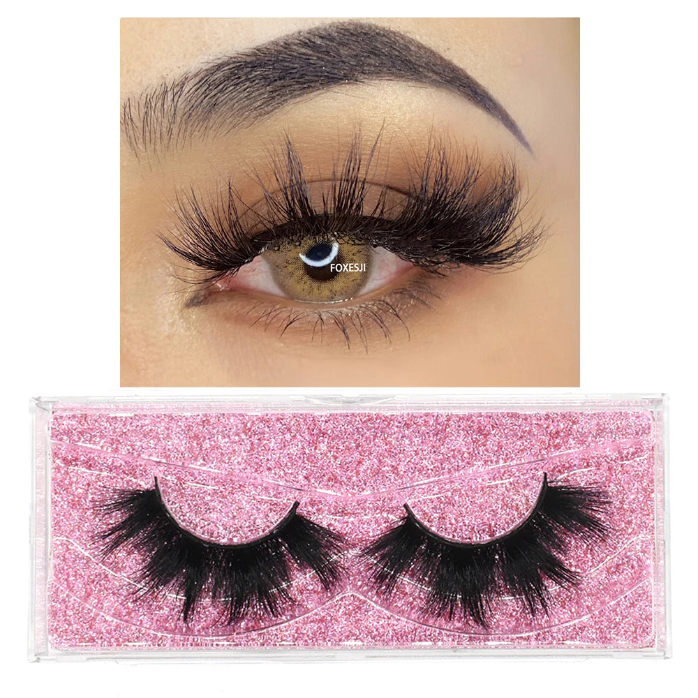 FOXESJI Mink Eye Lashes Fluffy Dramatic Wispy Cross False Eyelashes Strip Lashes Extension Natural Soft 3D Mink Eyelashes Makeup