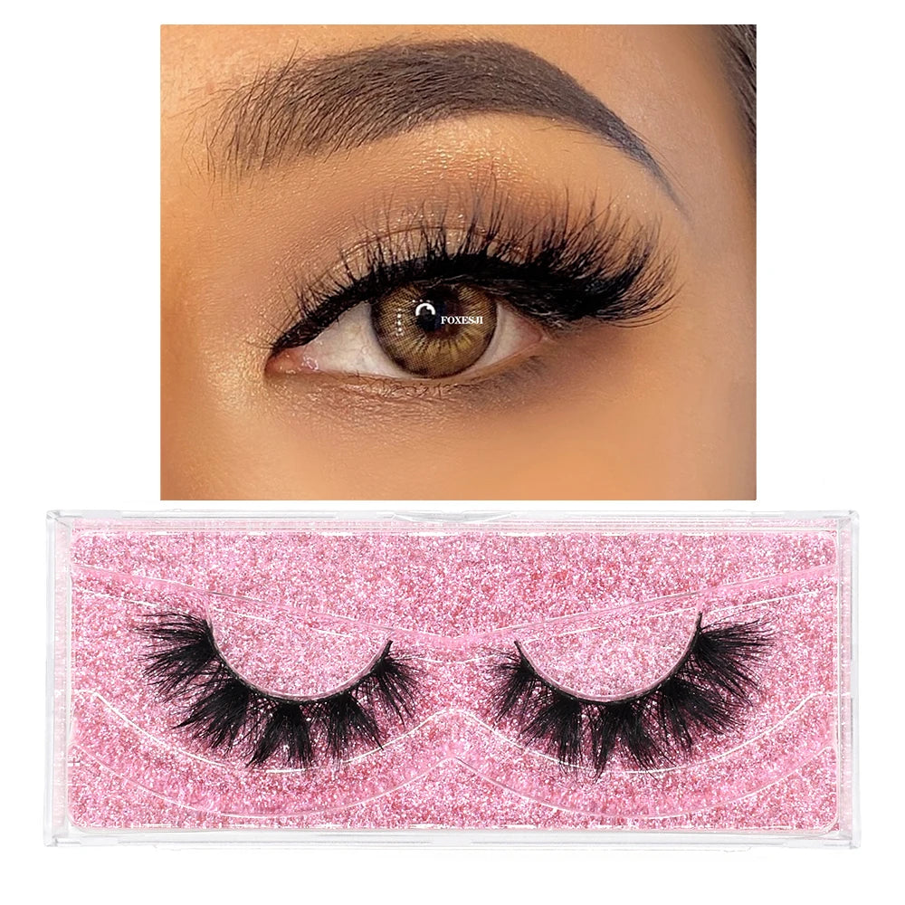 FOXESJI Mink Eye Lashes Fluffy Dramatic Wispy Cross False Eyelashes Strip Lashes Extension Natural Soft 3D Mink Eyelashes Makeup