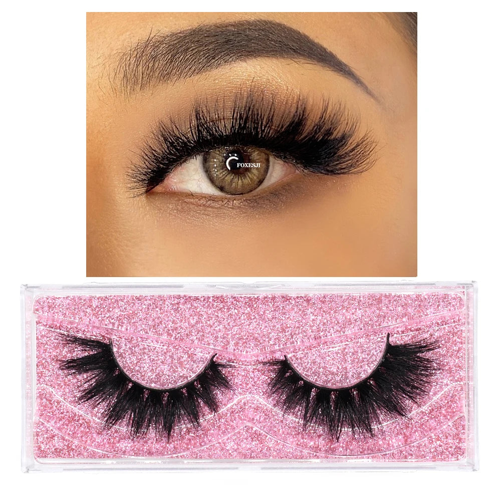FOXESJI False Eyelashes 3D Mink Eye Lashes Strip Fluffy Dramatic Thick Cross Mink Eyelashes Soft Wispy Fake Eyelashes Extension