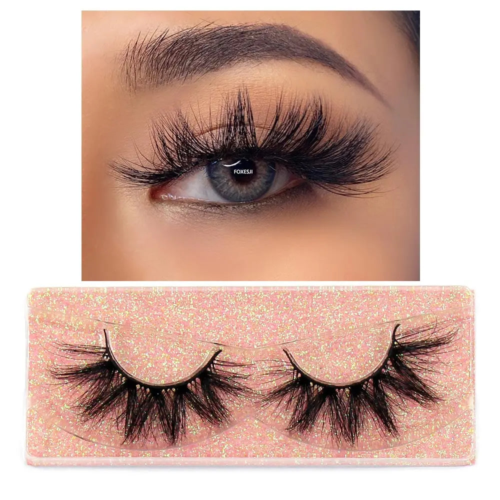 FOXESJI Mink Eye Lashes Fluffy Dramatic Wispy Cross False Eyelashes Strip Lashes Extension Natural Soft 3D Mink Eyelashes Makeup