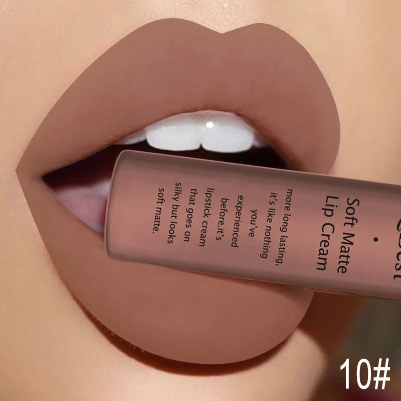 QIBEST Matte Liquid Lipstick Sexy Red Black Nude Lipgloss Waterproof Long Lasting Velvet Lip Gloss Makeup Lip Stain Tint 34Color
