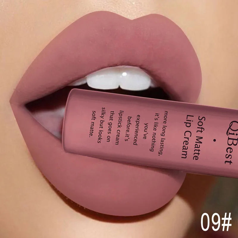 QIBEST Matte Liquid Lipstick Sexy Red Black Nude Lipgloss Waterproof Long Lasting Velvet Lip Gloss Makeup Lip Stain Tint 34Color