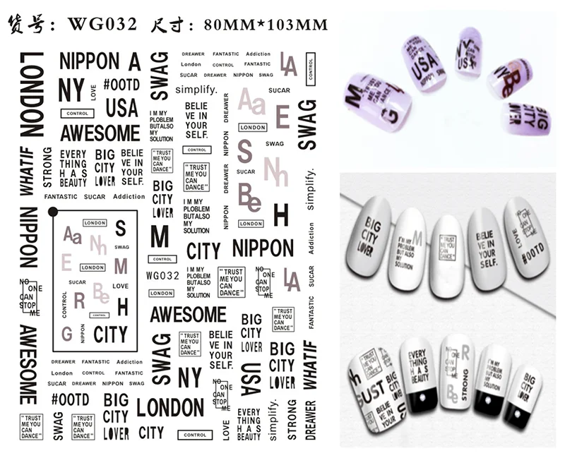 Nail Art Stickers Alphabet Sticker Letter Stickers Transfers Black Old English Font Letter Goth Gothic Nail Sticker Decoration