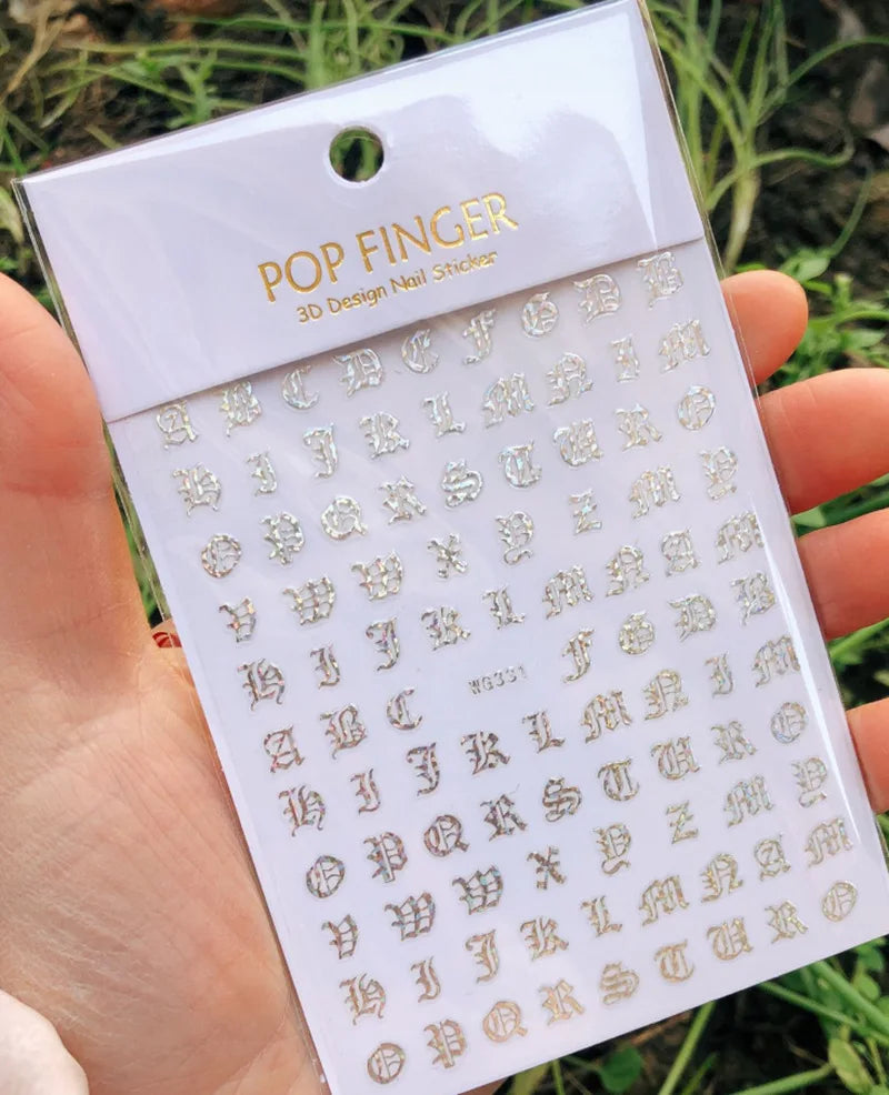 Nail Art Stickers Alphabet Sticker Letter Stickers Transfers Black Old English Font Letter Goth Gothic Nail Sticker Decoration