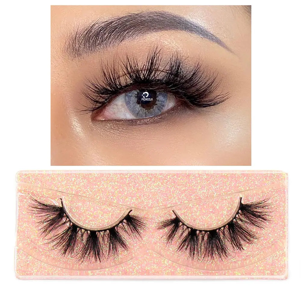 FOXESJI Mink Eye Lashes Fluffy Dramatic Wispy Cross False Eyelashes Strip Lashes Extension Natural Soft 3D Mink Eyelashes Makeup