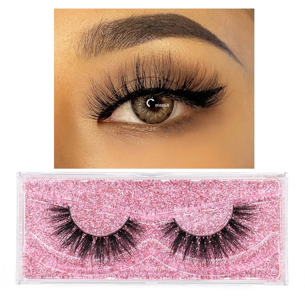 FOXESJI Mink Eye Lashes Fluffy Dramatic Wispy Cross False Eyelashes Strip Lashes Extension Natural Soft 3D Mink Eyelashes Makeup