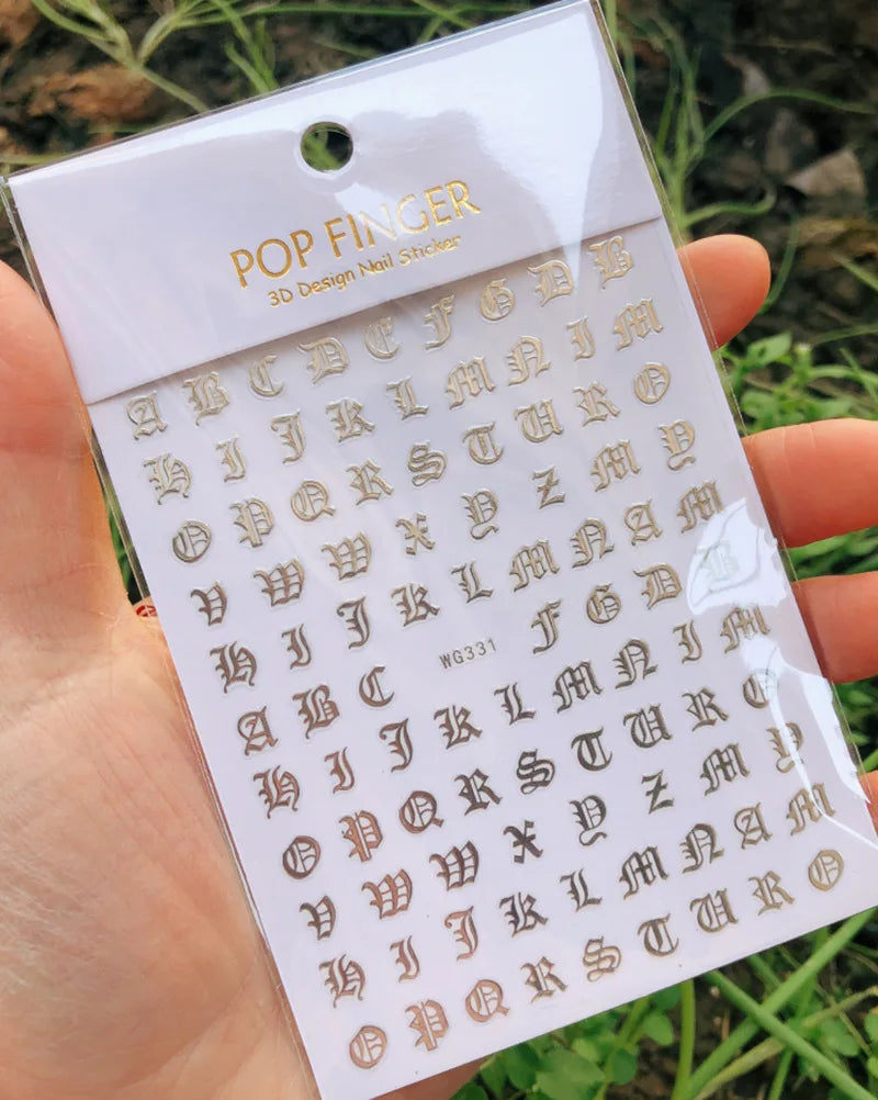 Nail Art Stickers Alphabet Sticker Letter Stickers Transfers Black Old English Font Letter Goth Gothic Nail Sticker Decoration
