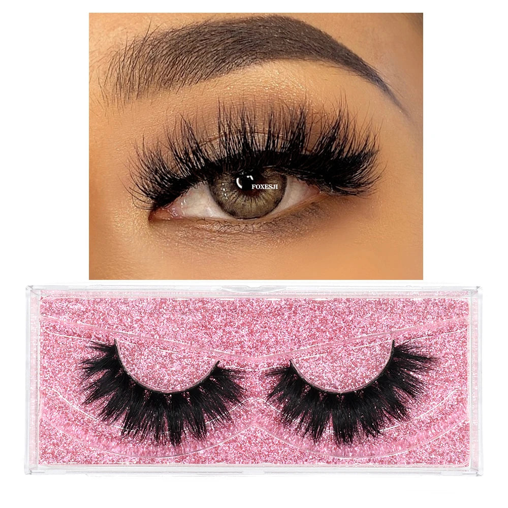FOXESJI False Eyelashes 3D Mink Eye Lashes Strip Fluffy Dramatic Thick Cross Mink Eyelashes Soft Wispy Fake Eyelashes Extension