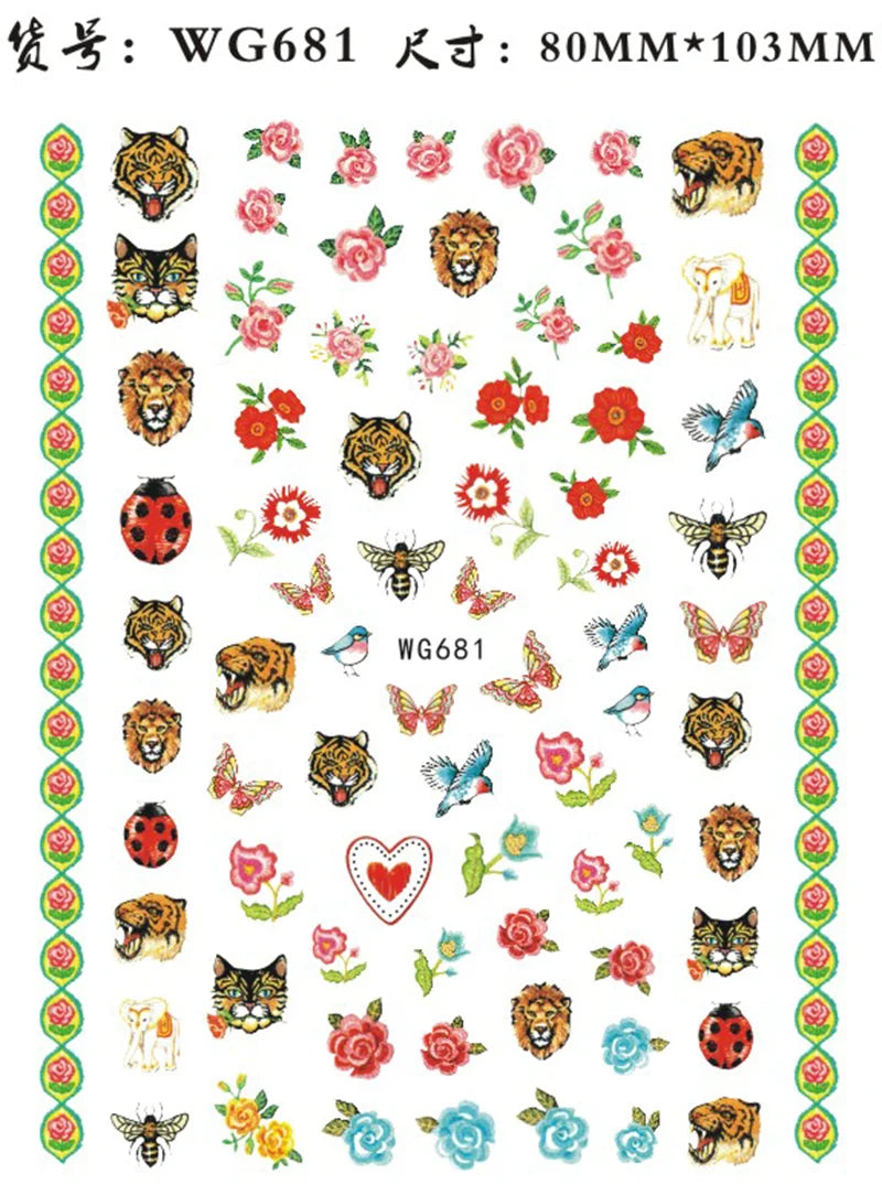 Nail Sticker Snake  Dragon Butterfly Black Multicolor Decals Nail Art Tattoo Slider Water Transfer Letter Nails Art Decoration
