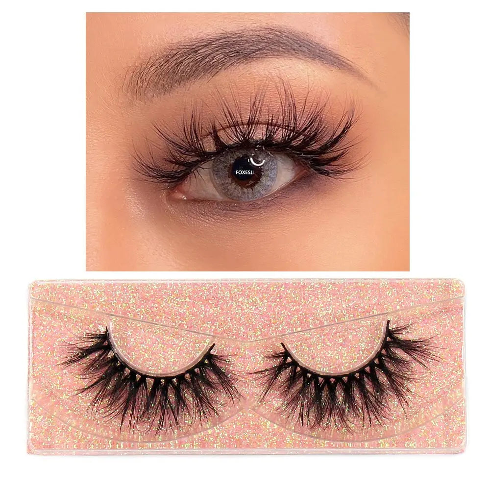 FOXESJI False Eyelashes 3D Mink Eye Lashes Strip Fluffy Dramatic Thick Cross Mink Eyelashes Soft Wispy Fake Eyelashes Extension