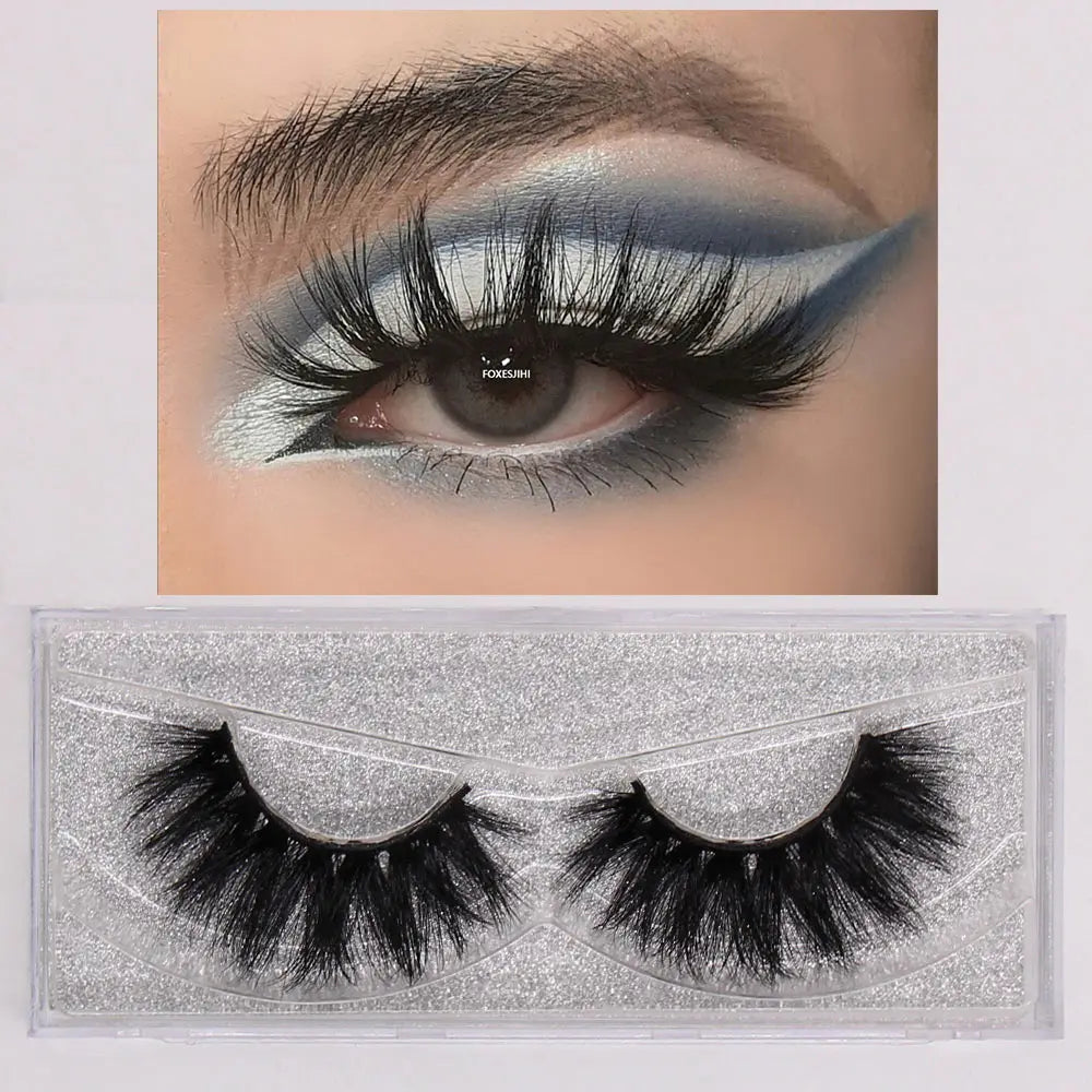 FOXESJI False Eyelashes 3D Mink Eye Lashes Strip Fluffy Dramatic Thick Cross Mink Eyelashes Soft Wispy Fake Eyelashes Extension