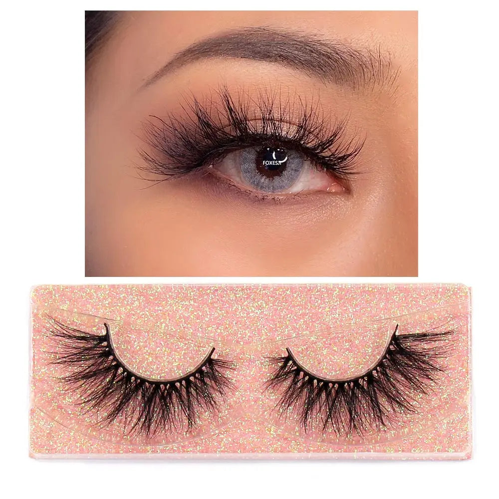 FOXESJI False Eyelashes 3D Mink Eye Lashes Strip Fluffy Dramatic Thick Cross Mink Eyelashes Soft Wispy Fake Eyelashes Extension