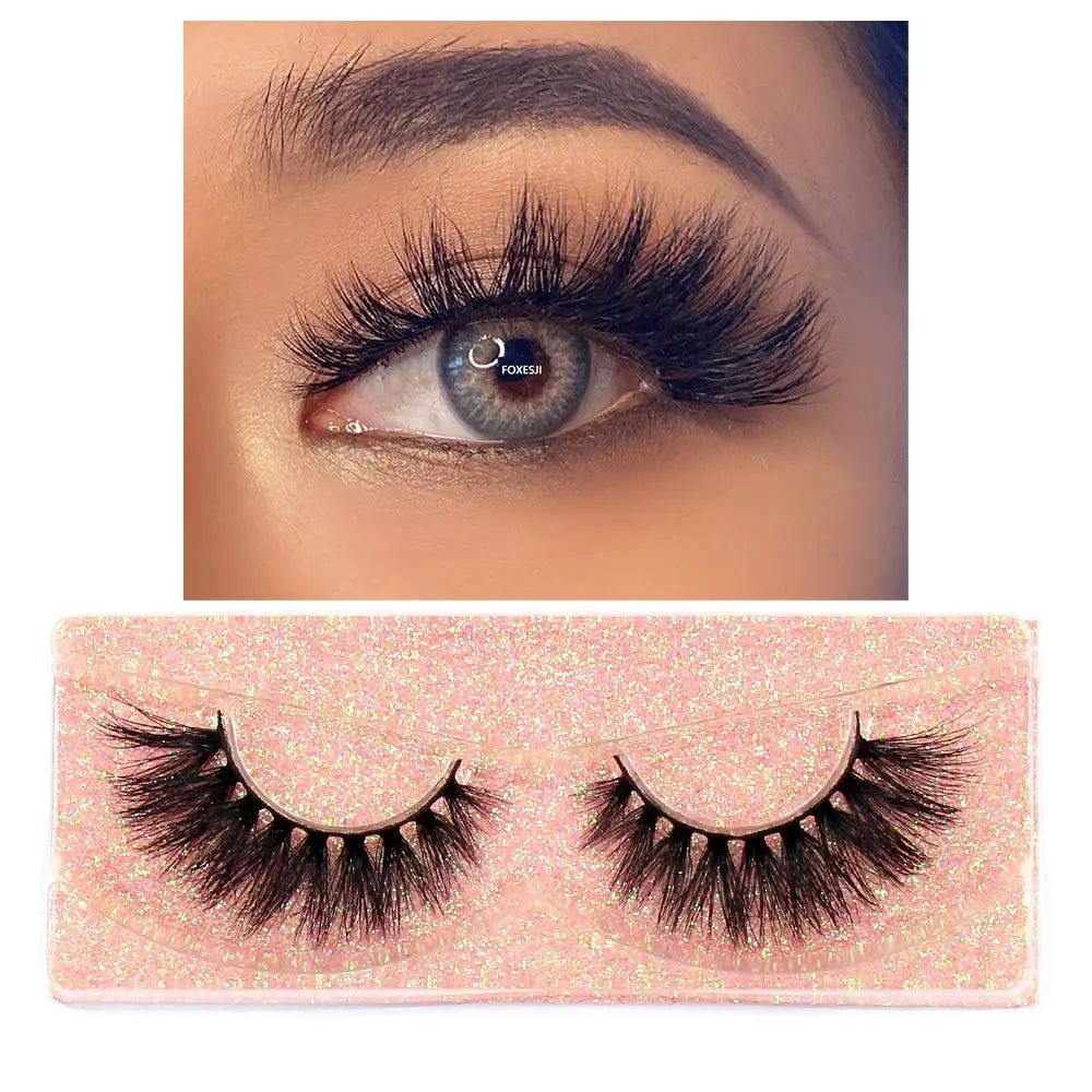 FOXESJI Mink Eye Lashes Fluffy Dramatic Wispy Cross False Eyelashes Strip Lashes Extension Natural Soft 3D Mink Eyelashes Makeup