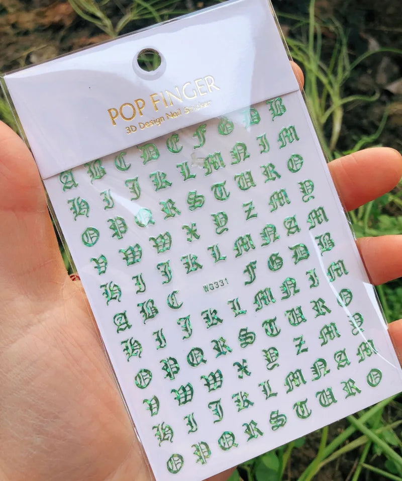 Nail Art Stickers Alphabet Sticker Letter Stickers Transfers Black Old English Font Letter Goth Gothic Nail Sticker Decoration