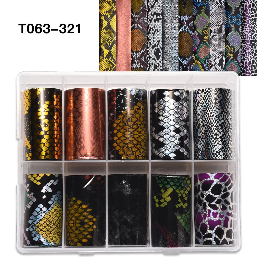 10 Rolls Leopard Print Nail Foils Transfer Paper Amber Nail Art Stickers Snake Skin Manicure Set Decal Animal Nails Decoration