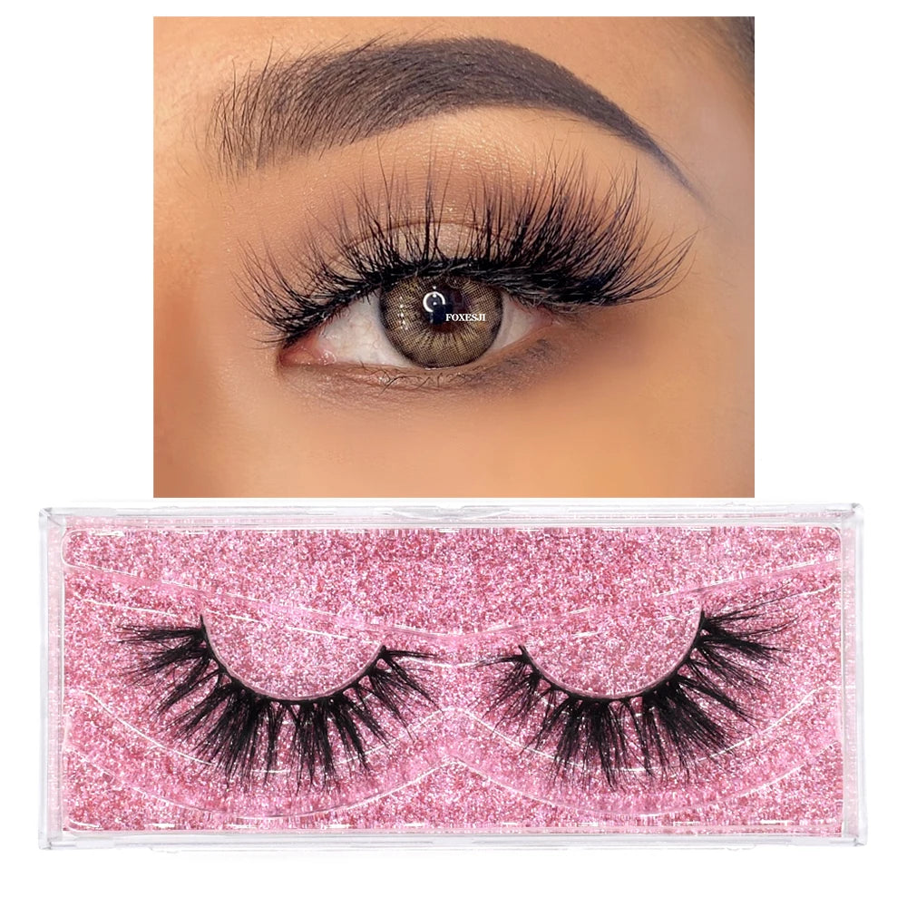 FOXESJI Mink Eye Lashes Fluffy Dramatic Wispy Cross False Eyelashes Strip Lashes Extension Natural Soft 3D Mink Eyelashes Makeup