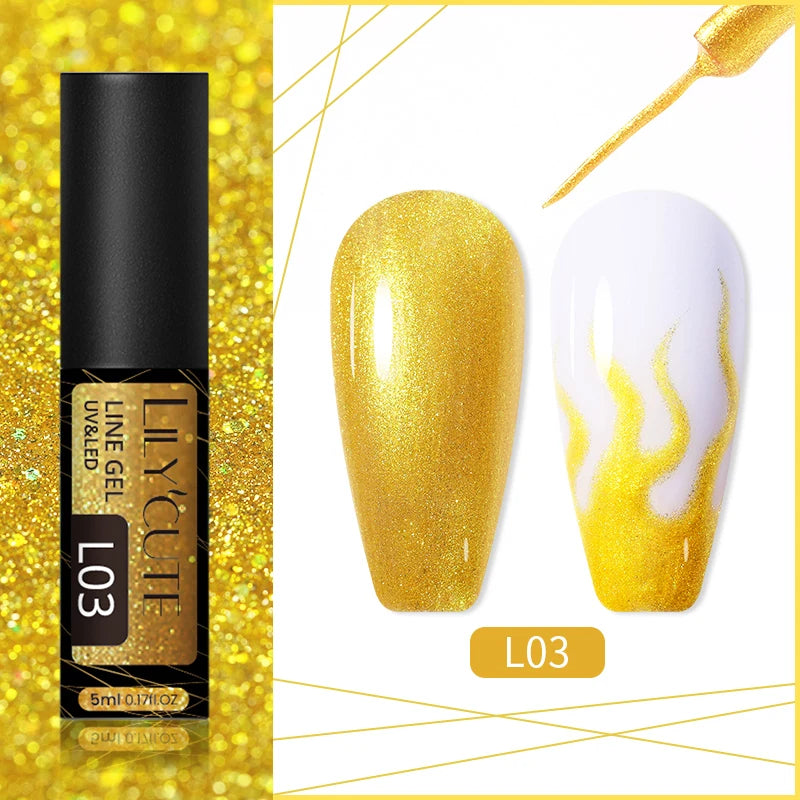 LILYCUTE 5ml Super Bright Metallic Painting Liner Gel Nail Polish UV LED Painting Gel Nail Art Drawing Stripe Pull Line UV Gel