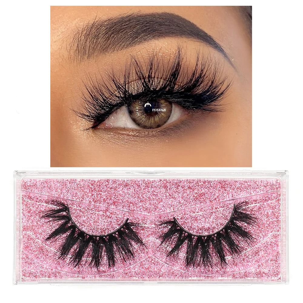 FOXESJI False Eyelashes 3D Mink Eye Lashes Strip Fluffy Dramatic Thick Cross Mink Eyelashes Soft Wispy Fake Eyelashes Extension