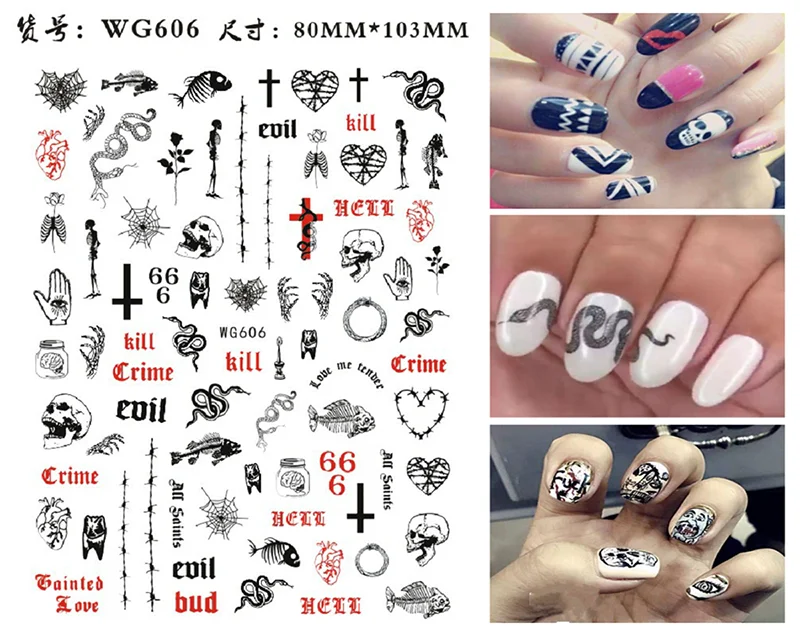 Nail Sticker Snake  Dragon Butterfly Black Multicolor Decals Nail Art Tattoo Slider Water Transfer Letter Nails Art Decoration