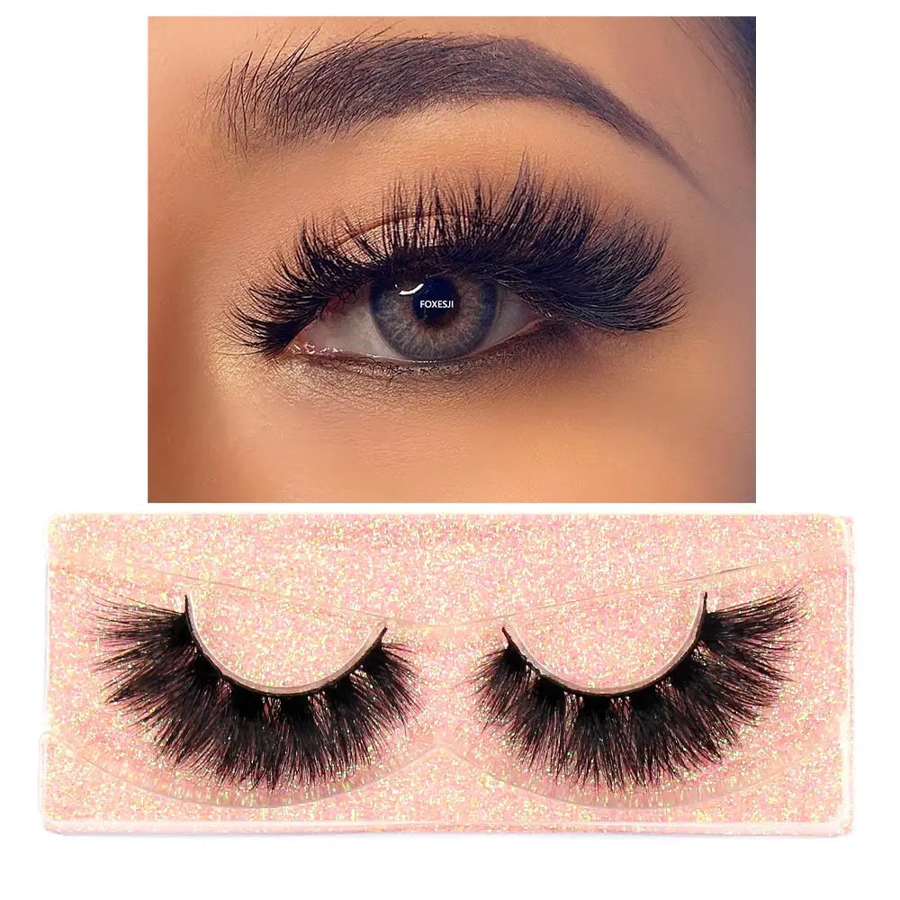 FOXESJI False Eyelashes 3D Mink Eye Lashes Strip Fluffy Dramatic Thick Cross Mink Eyelashes Soft Wispy Fake Eyelashes Extension