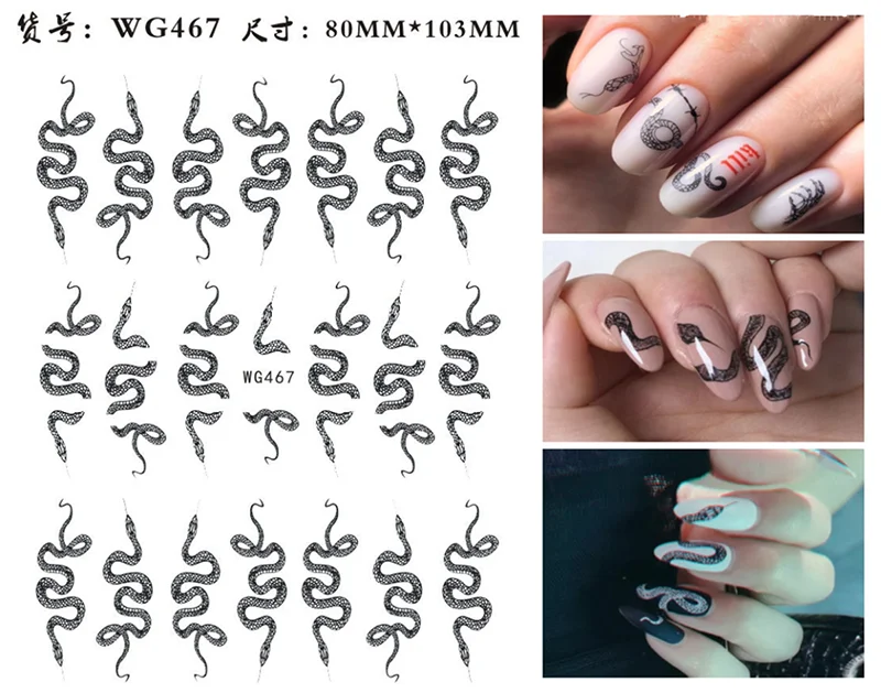 Nail Sticker Snake  Dragon Butterfly Black Multicolor Decals Nail Art Tattoo Slider Water Transfer Letter Nails Art Decoration
