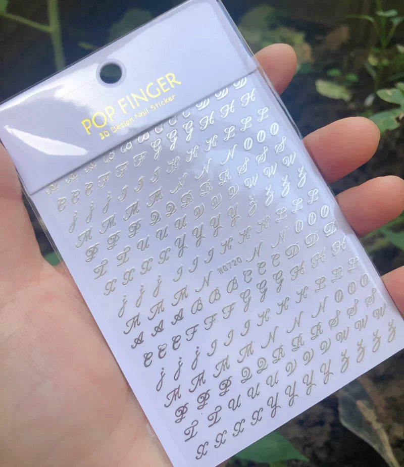 Nail Art Stickers Alphabet Sticker Letter Stickers Transfers Black Old English Font Letter Goth Gothic Nail Sticker Decoration