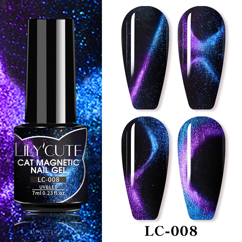 LILYCUTE 7ml Fruit Grape Purple Cat Magnetic Gel Nail Polish Vernis Semi Permanent Soak Off Colorful Gel Polish Nails Supplies
