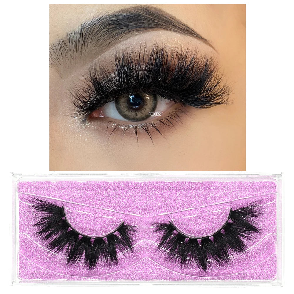 FOXESJI False Eyelashes 3D Mink Eye Lashes Strip Fluffy Dramatic Thick Cross Mink Eyelashes Soft Wispy Fake Eyelashes Extension