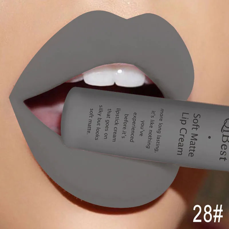 QIBEST Matte Liquid Lipstick Sexy Red Black Nude Lipgloss Waterproof Long Lasting Velvet Lip Gloss Makeup Lip Stain Tint 34Color