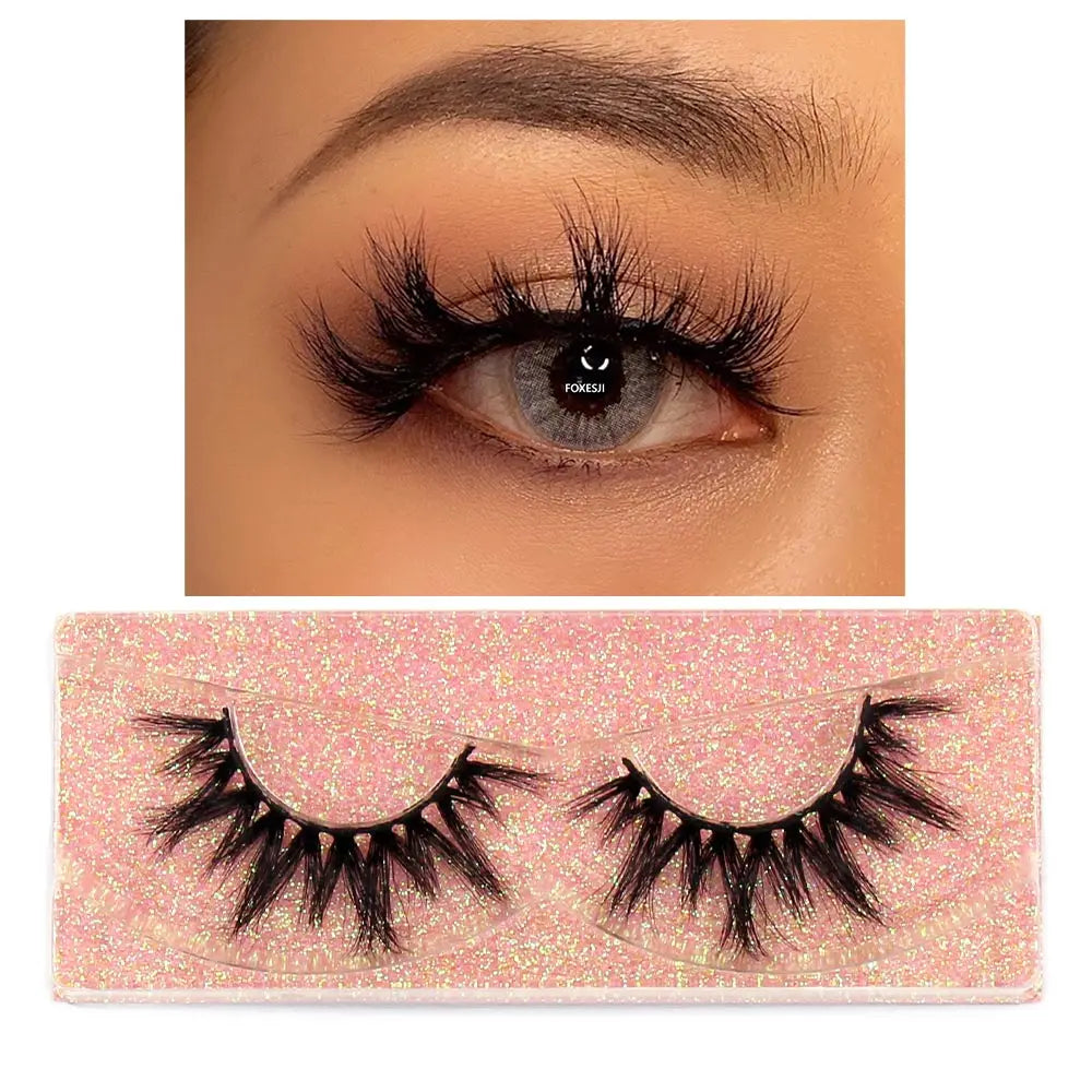 FOXESJI Mink Eye Lashes Fluffy Dramatic Wispy Cross False Eyelashes Strip Lashes Extension Natural Soft 3D Mink Eyelashes Makeup