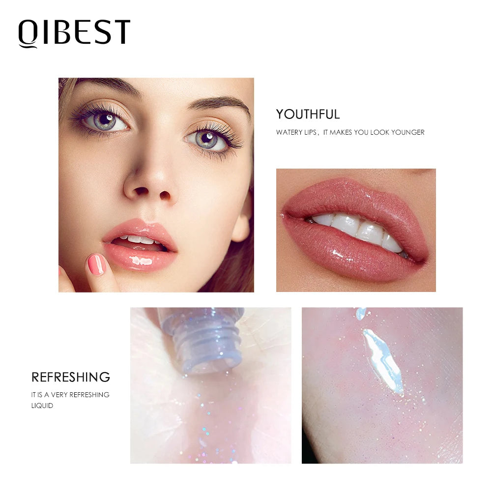 QIBEST Moisturizer Plumper Lip Gloss Long Lasting Transparent Lipgloss Base Watery Luster Glossy Lip Tint Waterproof Lips Makeup