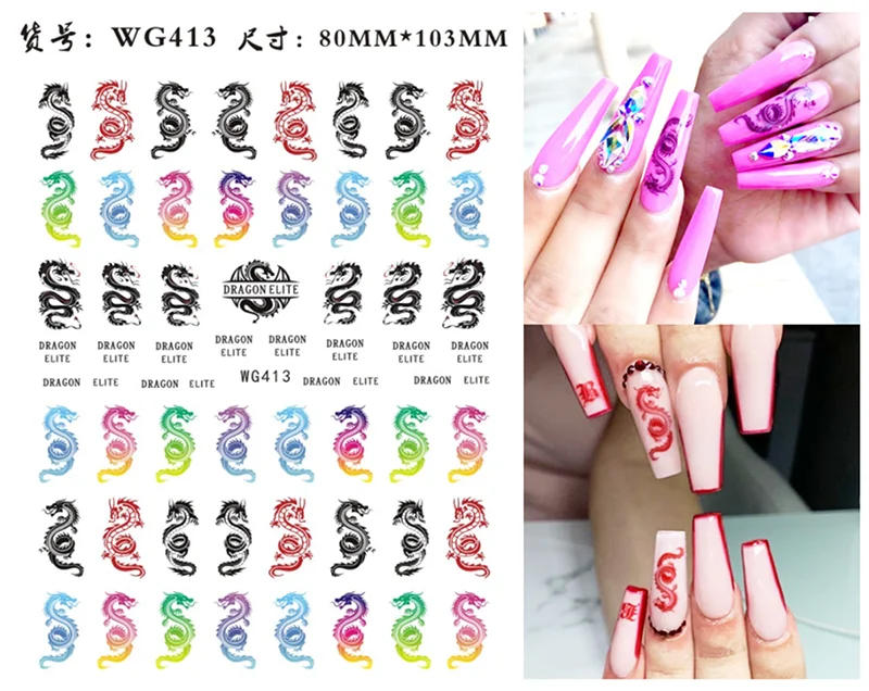 Nail Sticker Snake  Dragon Butterfly Black Multicolor Decals Nail Art Tattoo Slider Water Transfer Letter Nails Art Decoration