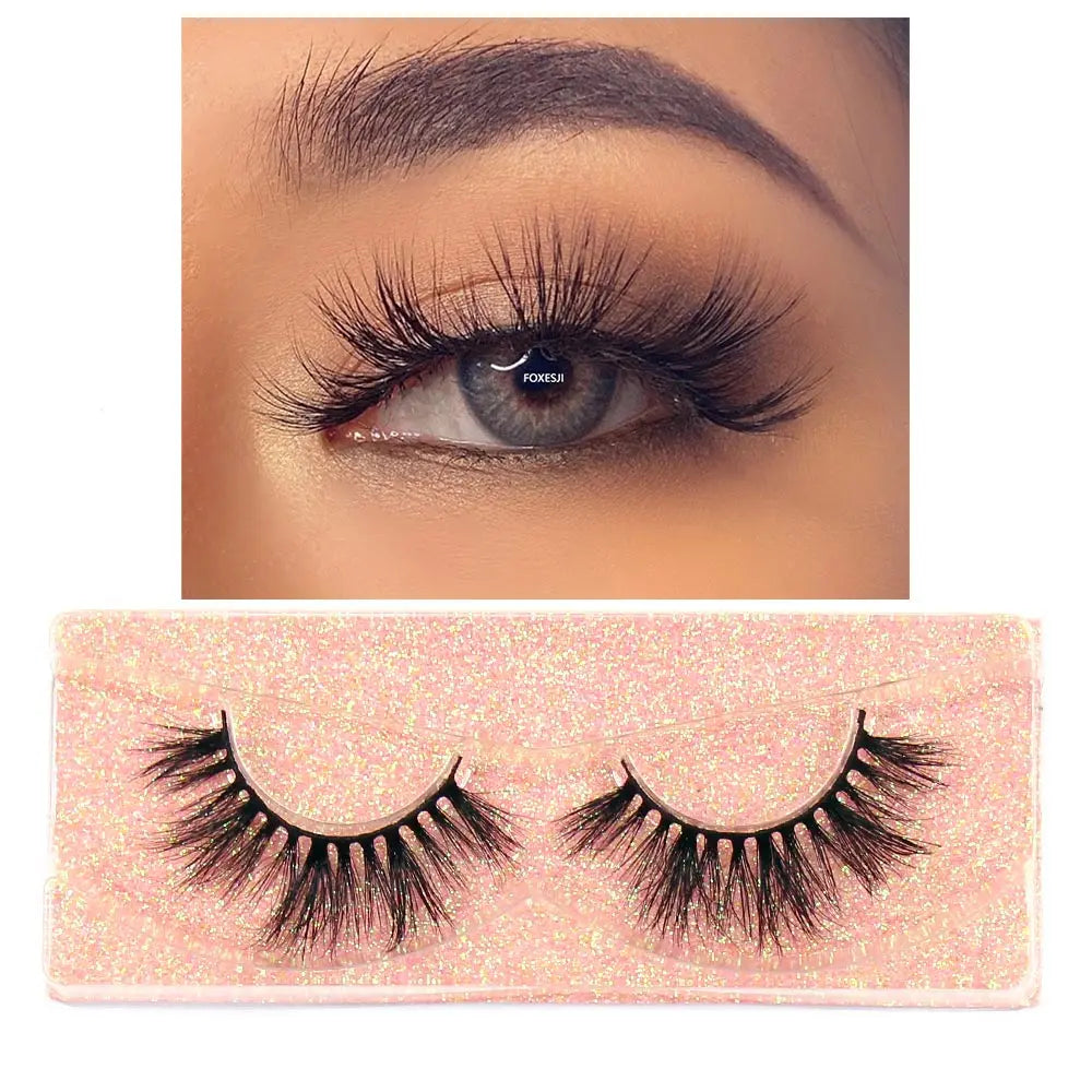 FOXESJI False Eyelashes 3D Mink Eye Lashes Strip Fluffy Dramatic Thick Cross Mink Eyelashes Soft Wispy Fake Eyelashes Extension