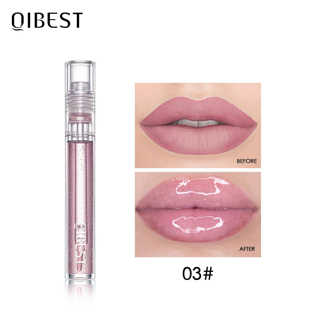QIBEST Moisturizer Plumper Lip Gloss Long Lasting Transparent Lipgloss Base Watery Luster Glossy Lip Tint Waterproof Lips Makeup
