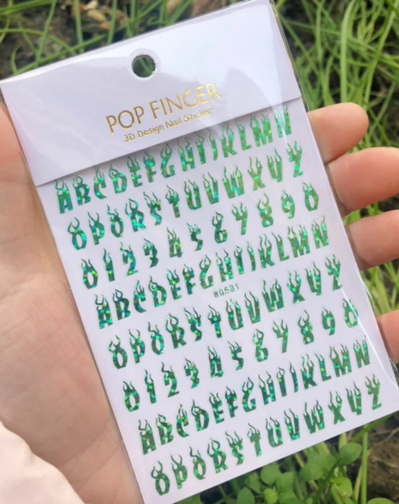 Nail Art Stickers Alphabet Sticker Letter Stickers Transfers Black Old English Font Letter Goth Gothic Nail Sticker Decoration