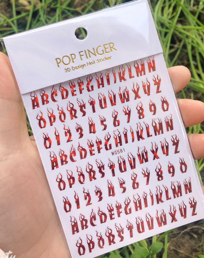 Nail Art Stickers Alphabet Sticker Letter Stickers Transfers Black Old English Font Letter Goth Gothic Nail Sticker Decoration