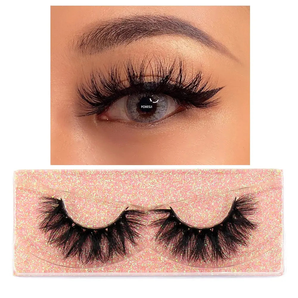 FOXESJI Mink Eye Lashes Fluffy Dramatic Wispy Cross False Eyelashes Strip Lashes Extension Natural Soft 3D Mink Eyelashes Makeup