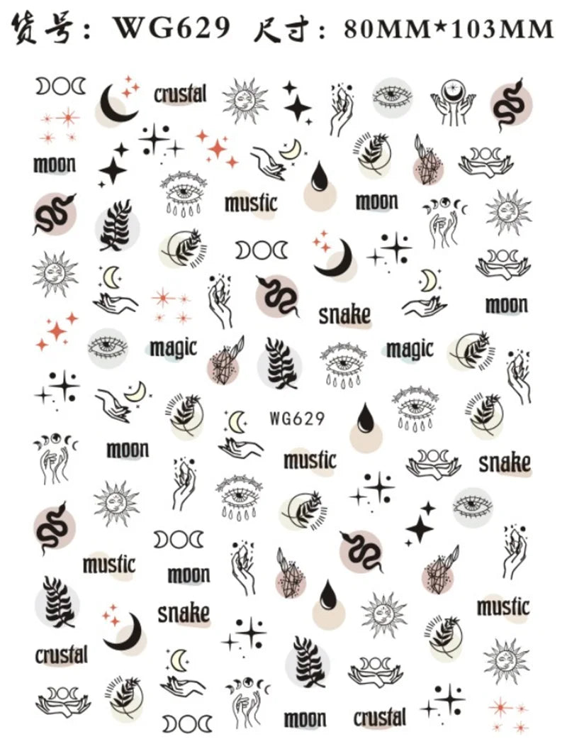 Nail Sticker Snake  Dragon Butterfly Black Multicolor Decals Nail Art Tattoo Slider Water Transfer Letter Nails Art Decoration
