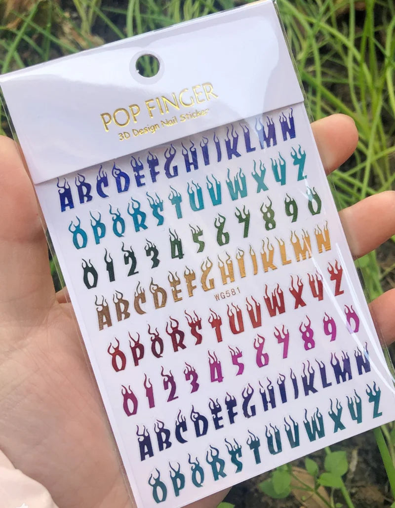 Nail Art Stickers Alphabet Sticker Letter Stickers Transfers Black Old English Font Letter Goth Gothic Nail Sticker Decoration
