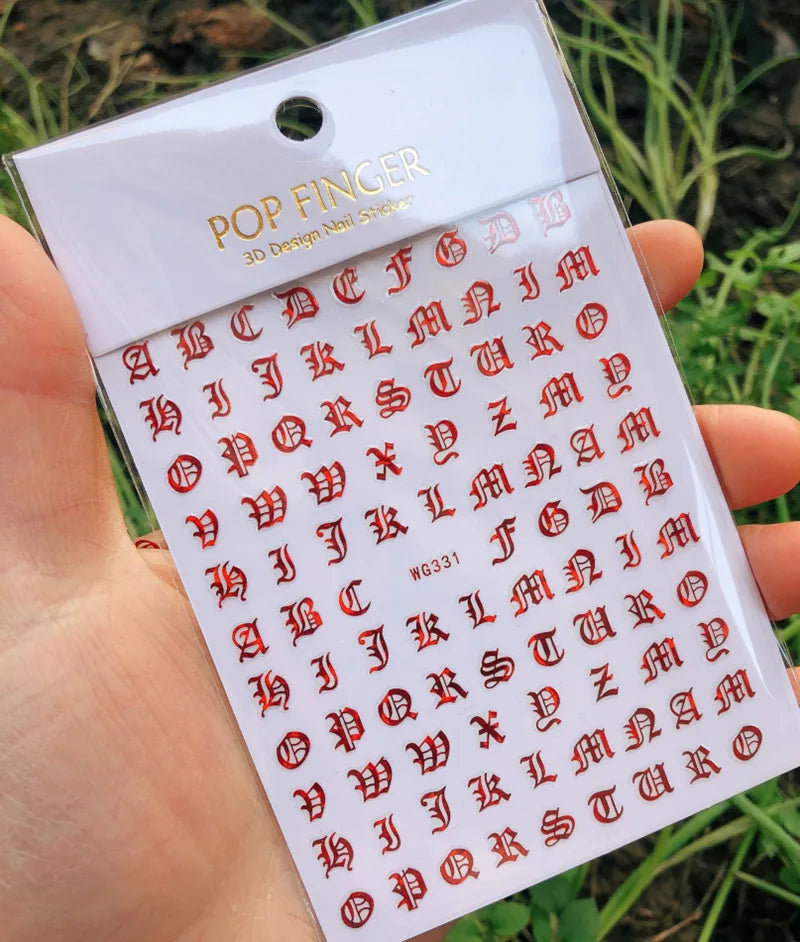 Nail Art Stickers Alphabet Sticker Letter Stickers Transfers Black Old English Font Letter Goth Gothic Nail Sticker Decoration