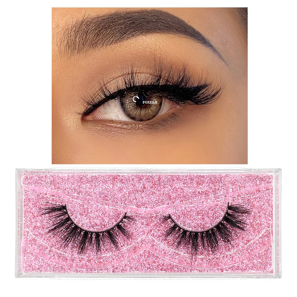 FOXESJI Mink Eye Lashes Fluffy Dramatic Wispy Cross False Eyelashes Strip Lashes Extension Natural Soft 3D Mink Eyelashes Makeup