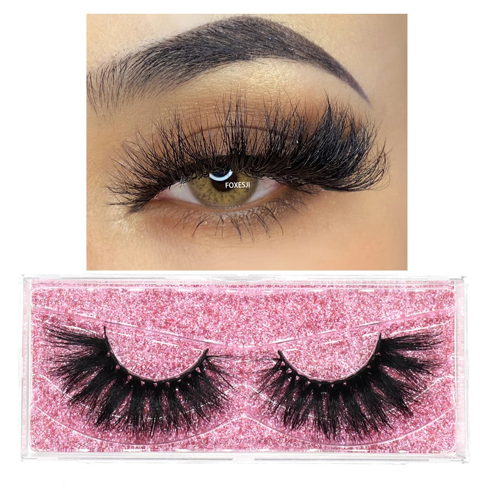 FOXESJI False Eyelashes 3D Mink Eye Lashes Strip Fluffy Dramatic Thick Cross Mink Eyelashes Soft Wispy Fake Eyelashes Extension