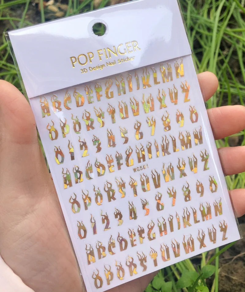 Nail Art Stickers Alphabet Sticker Letter Stickers Transfers Black Old English Font Letter Goth Gothic Nail Sticker Decoration
