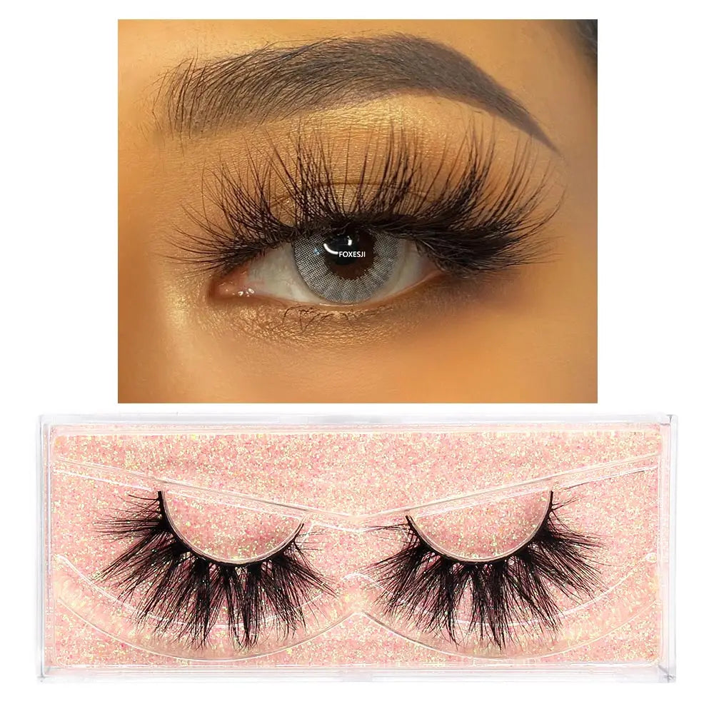 FOXESJI Mink Eye Lashes Fluffy Dramatic Wispy Cross False Eyelashes Strip Lashes Extension Natural Soft 3D Mink Eyelashes Makeup