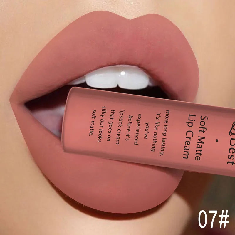 QIBEST Matte Liquid Lipstick Sexy Red Black Nude Lipgloss Waterproof Long Lasting Velvet Lip Gloss Makeup Lip Stain Tint 34Color